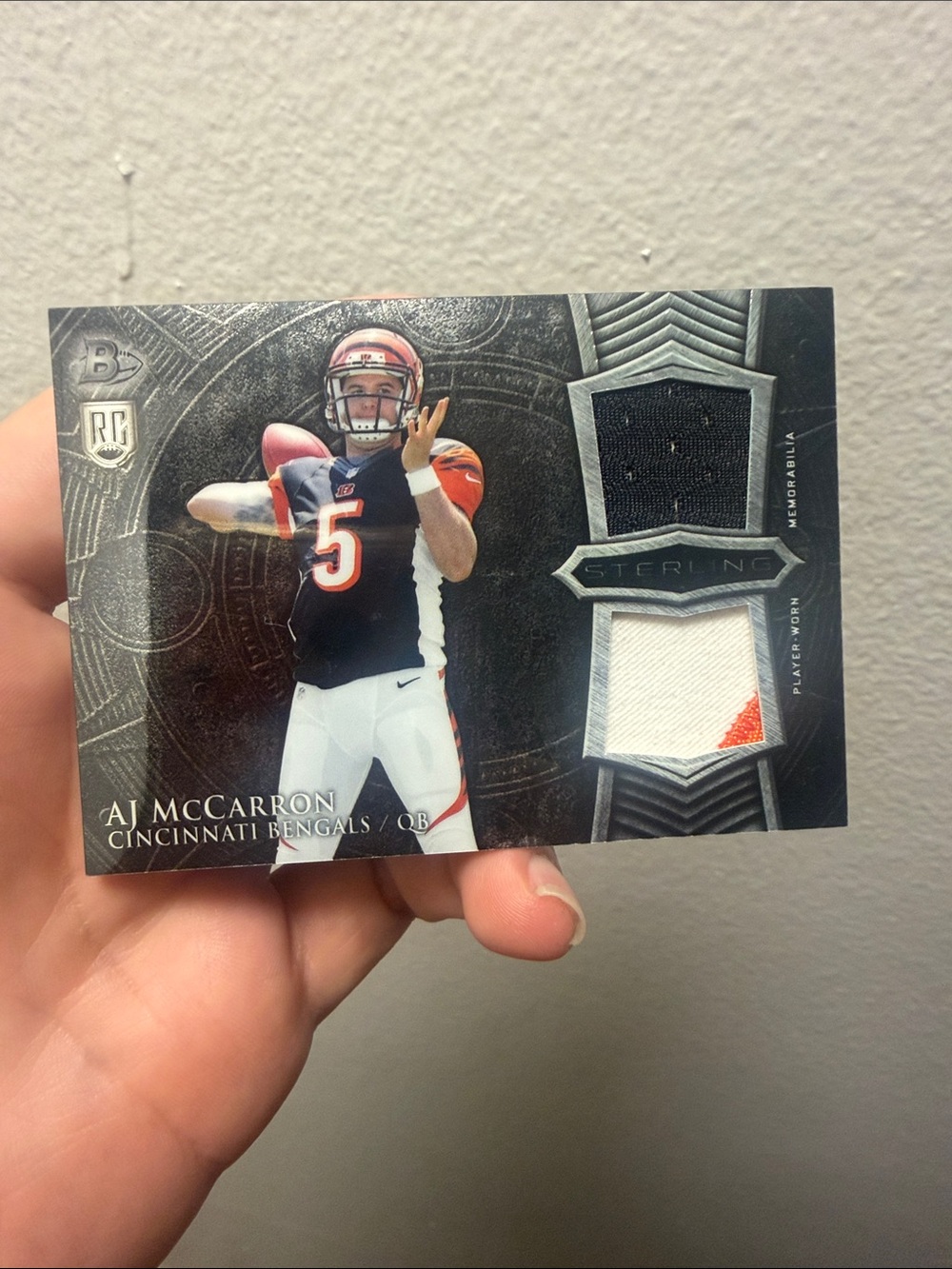 Topps Cincinnati Bengals AJ McCarron Black White Orange Memorabilia Card